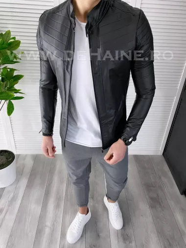 Geaca barbati neagra piele ecologica B3712 66-4